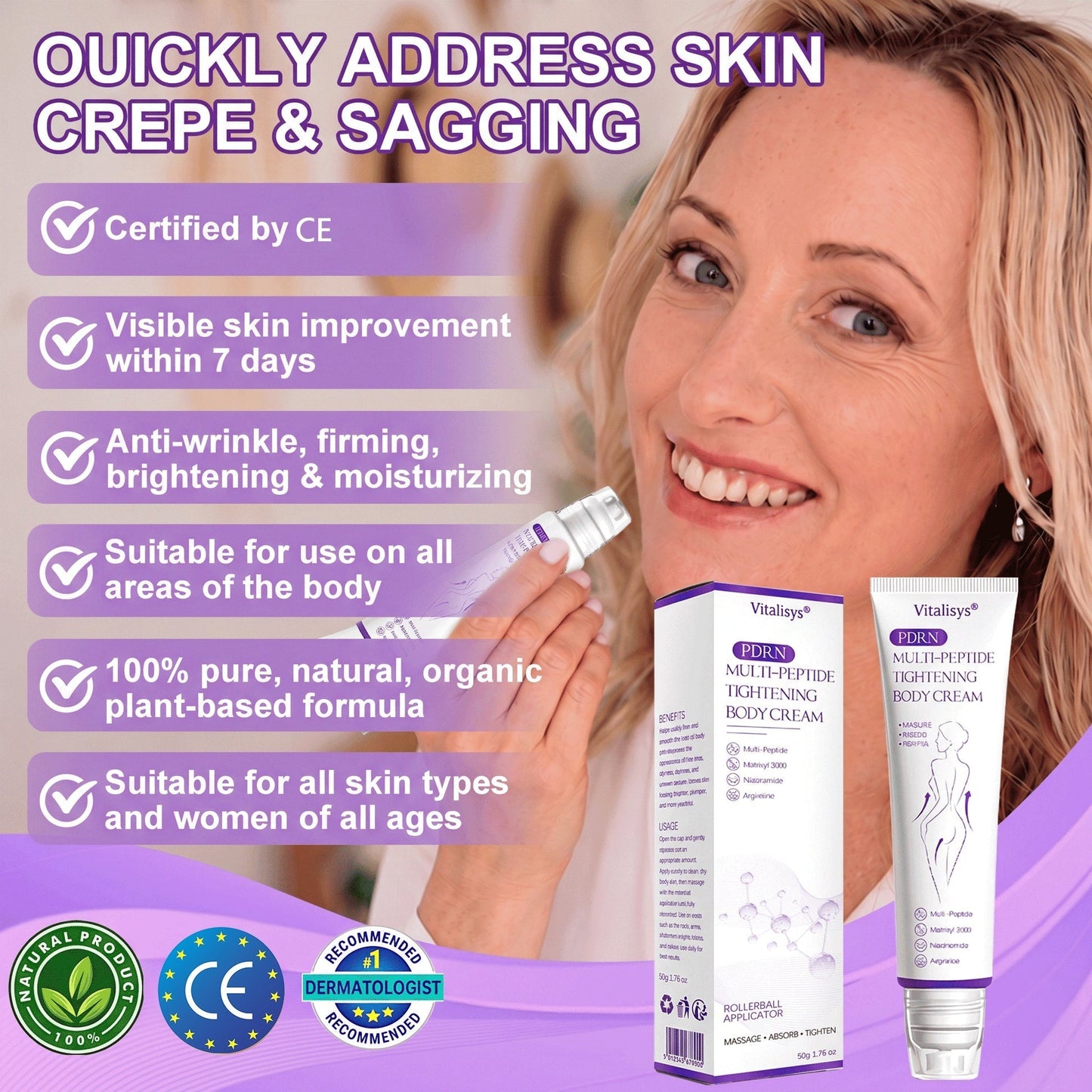 30% OFF✨✨ Vitalisys® PDRN Multi-Peptide Massaging Body Roller Cream- Anti-aging, Hydrating, Skin Firming & Lifting, Skin Repair, Even Tone, Acne and Dark Spot Treatment, Wart and Mole Removal, and Psoriasis Relief