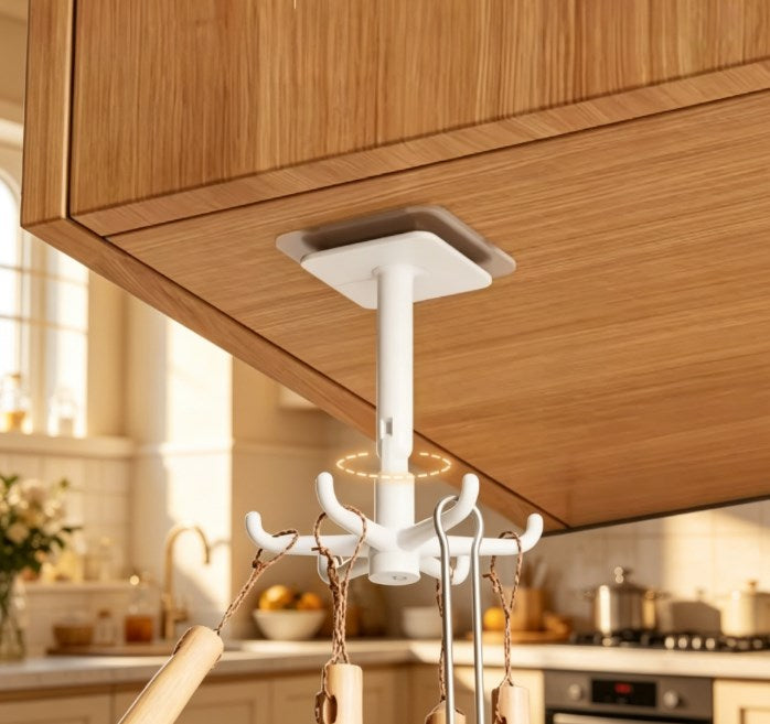 360° Rotating Kitchen Hooks - Self-Adhesive Wall Mount Storage Rack - Multi-Purpose Hanging Organizer for Kitchen Utensils, Bathroom & Home Organization