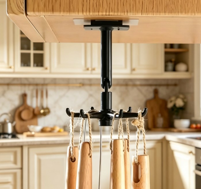 360° Rotating Kitchen Hooks - Self-Adhesive Wall Mount Storage Rack - Multi-Purpose Hanging Organizer for Kitchen Utensils, Bathroom & Home Organization