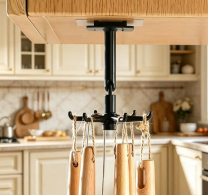 360° Rotating Kitchen Hooks - Self-Adhesive Wall Mount Storage Rack - Multi-Purpose Hanging Organizer for Kitchen Utensils, Bathroom & Home Organization