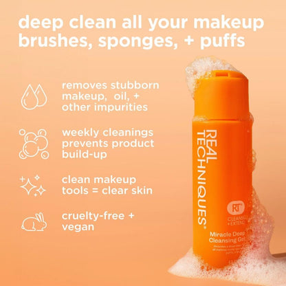 Real Techniques Miracle Deep Cleansing Gel, Makeup Brush & Sponge Cleaner Shampoo for Makeup Tools, Vegan & Cruelty-Free, 4 fl. oz./118 ml Bottle