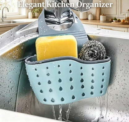Adjustable Kitchen Sink Caddy - Premium Silicone Hanging Drain Basket - Double-Layer Faucet Organizer for Sponges, Soap & Scrubbers - Flexible Quick-Drying Storage for Kitchen & Bathroom