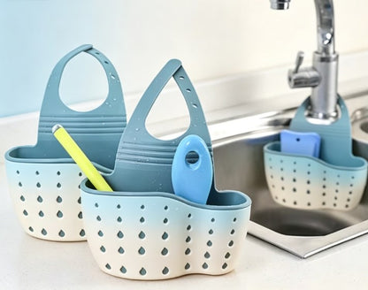 Adjustable Kitchen Sink Caddy - Premium Silicone Hanging Drain Basket - Double-Layer Faucet Organizer for Sponges, Soap & Scrubbers - Flexible Quick-Drying Storage for Kitchen & Bathroom