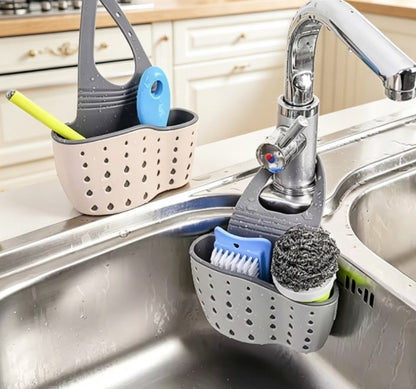 Adjustable Kitchen Sink Caddy - Premium Silicone Hanging Drain Basket - Double-Layer Faucet Organizer for Sponges, Soap & Scrubbers - Flexible Quick-Drying Storage for Kitchen & Bathroom