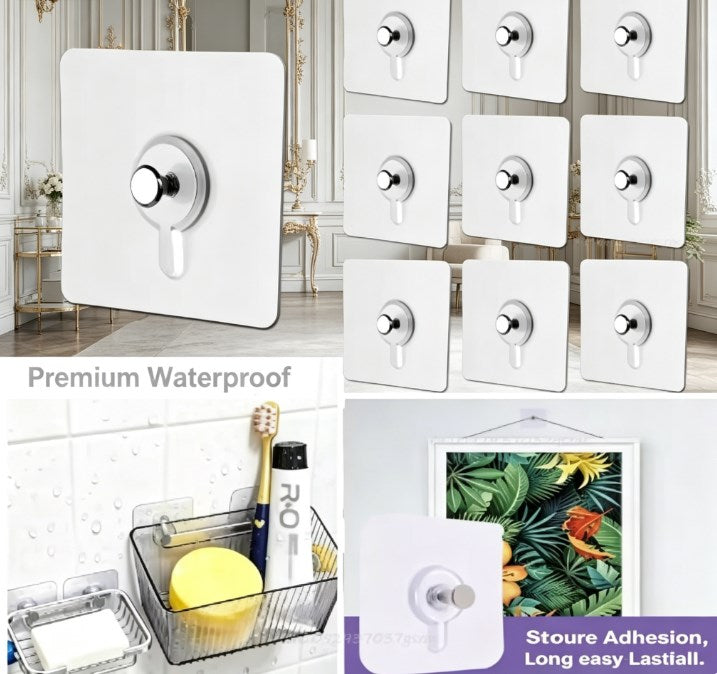 Heavy Duty Self-Adhesive Wall Hooks - Waterproof & Rustproof Transparent Seamless Hangers - No-Drill Strong Utility Hooks for Kitchen, Bathroom, and Home Organization (Max 13lbs)