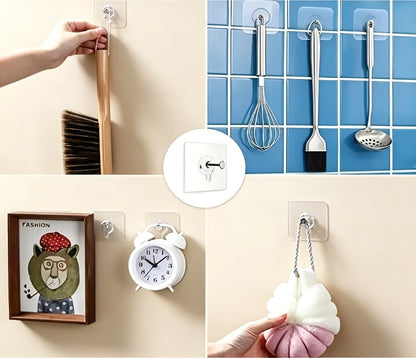 Heavy Duty Self-Adhesive Wall Hooks - Waterproof & Rustproof Transparent Seamless Hangers - No-Drill Strong Utility Hooks for Kitchen, Bathroom, and Home Organization (Max 13lbs)