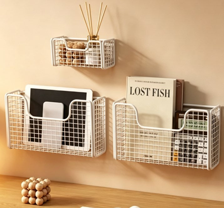 Punch-Free Kitchen Storage Rack | Metal Cabinet Door Hanging Basket | Plastic Wrap & Spice Holder | Multi-Functional Home & Fridge Organizer