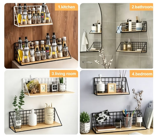 Rustic Wooden Spice Rack - Wall Mounted Kitchen Seasoning Organizer - Farmhouse Style Wood Storage Shelf for Spice Jars & Bottles