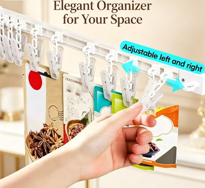 Sliding Under-Cabinet Hooks - Pull-Out Kitchen Storage Track Rack - No-Drill Adhesive Hanger for Cabinet Doors, Wardrobes & Closets