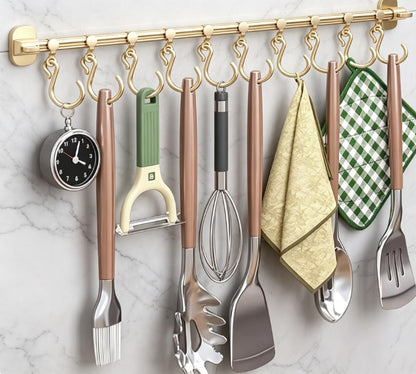 Sliding Under-Cabinet Hooks - Pull-Out Kitchen Storage Track Rack - No-Drill Adhesive Hanger for Cabinet Doors, Wardrobes & Closets