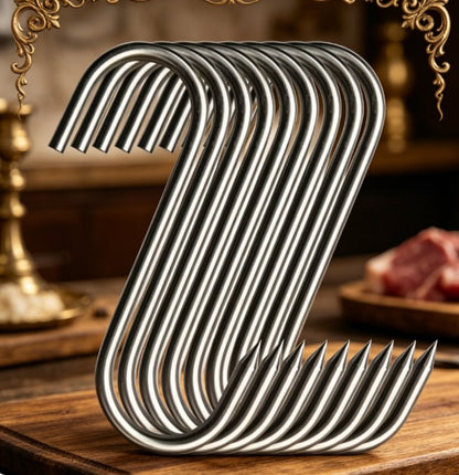 Stainless Steel S Hooks with Sharp Tip | Multi-Purpose Meat Hanger for Butchers, Kitchen Utensils, Clothes & Baking Accessories | Heavy Duty Metal Hooks