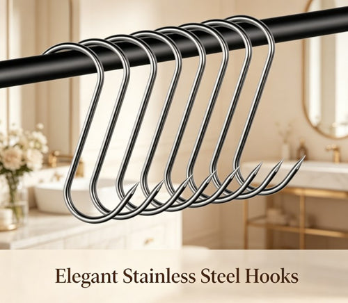 Stainless Steel S Hooks with Sharp Tip | Multi-Purpose Meat Hanger for Butchers, Kitchen Utensils, Clothes & Baking Accessories | Heavy Duty Metal Hooks
